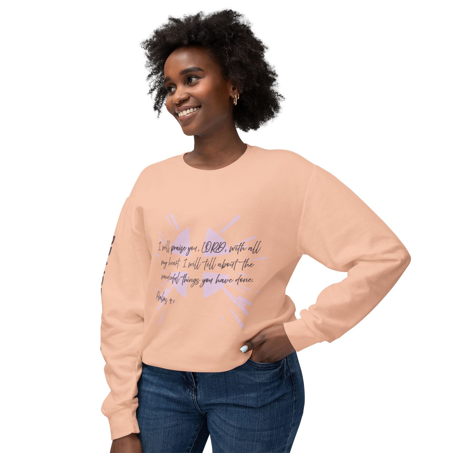 Psalm 9:1 Lightweight Crewneck Sweatshirt