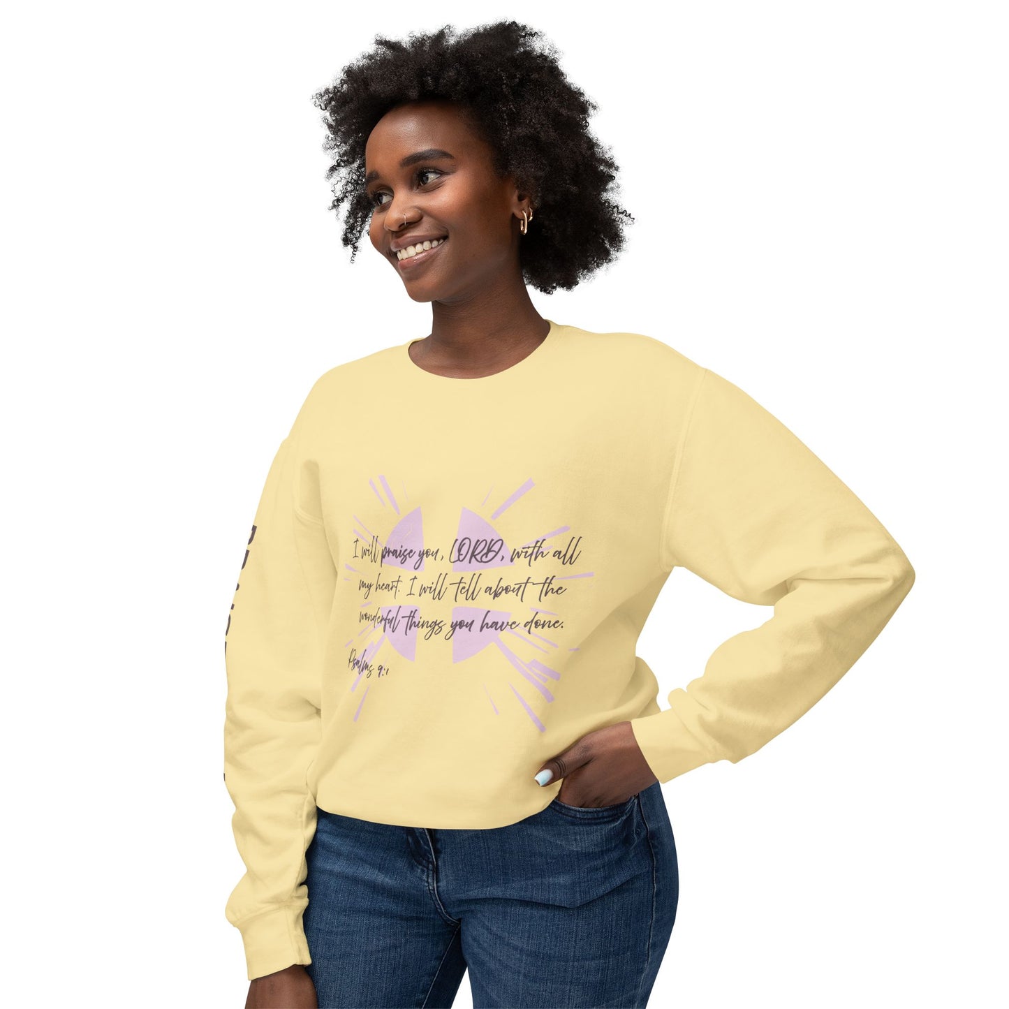 Psalm 9:1 Lightweight Crewneck Sweatshirt