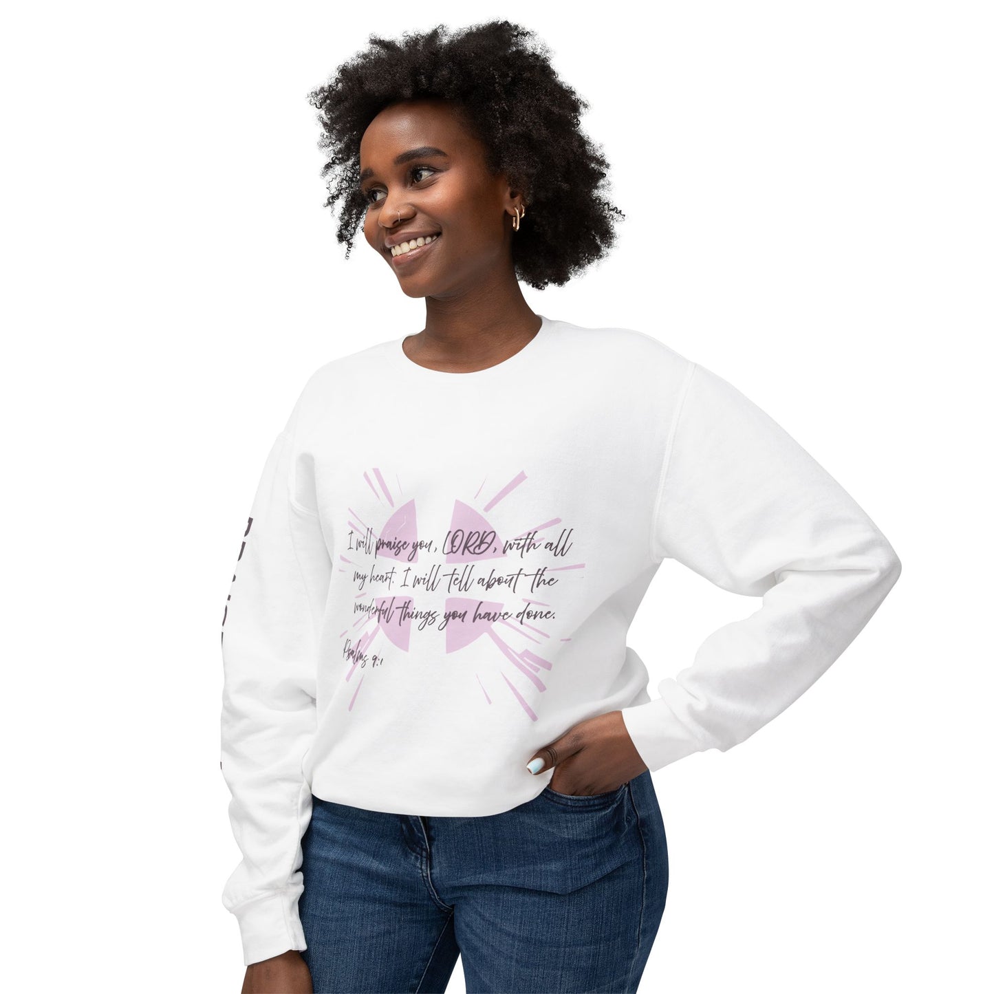 Psalm 9:1 Lightweight Crewneck Sweatshirt