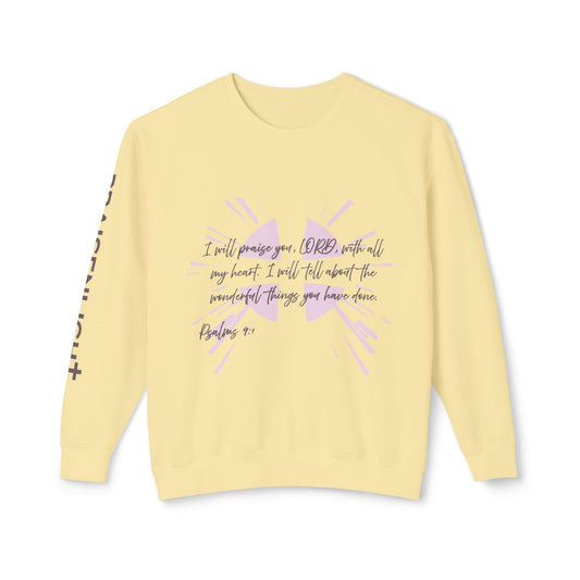 Psalm 9:1 Lightweight Crewneck Sweatshirt